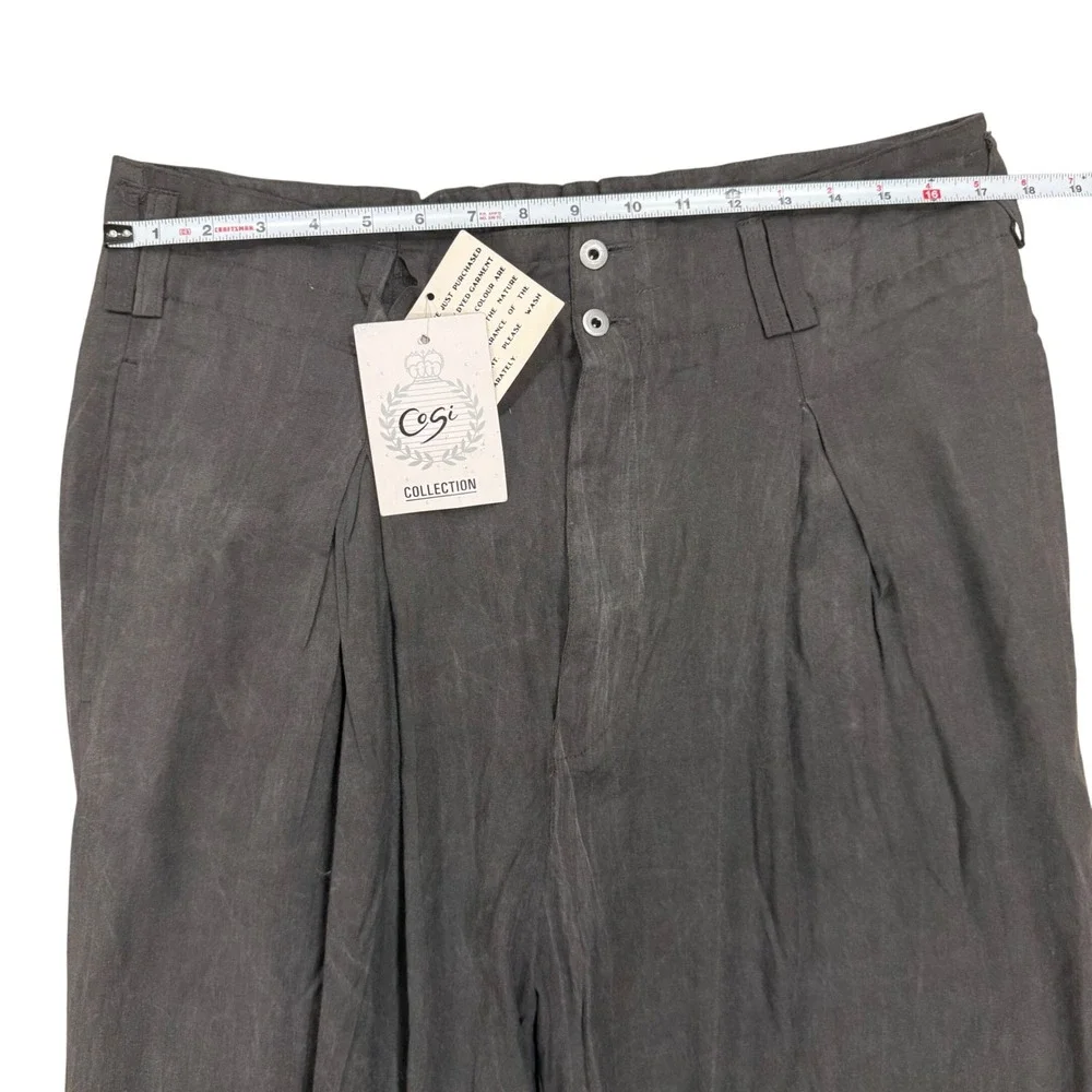 Vintage 90s Cogi Collection Gray Rayon Pleated Wide Leg Pants 36x34 NWT Unisex